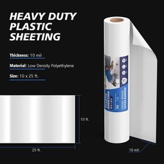 Durable 10 Mil 10′ x 25′ Plastic Sheeting – Reusable & Easy Clean Vapor Barrier