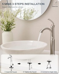 HOIGY Brass Vessel Faucet Brushed Nickel 1 Hole Tall Faucet for Vessel Sink