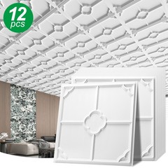 12PCS 24×24 3D PVC Ceiling Tiles Waterproof Drop Ceiling Panels, Easy Install