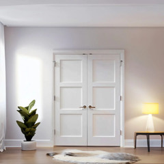 Prehung 3 Flat Panel Equal Primed Mission Stile/Rail Solid Core Doors 8ft Height