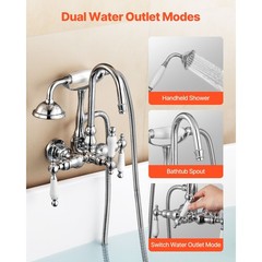 Wall – Mounted Clawfoot Tub Faucet with Handheld Shower, Polished Chrome, 59