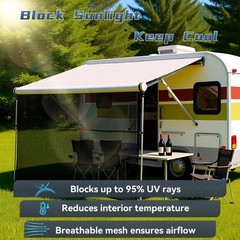 RV Awning Sun Shade Screen 8′ X 12’3” (Fit for 13′ Awning), One-Piece Durabl…