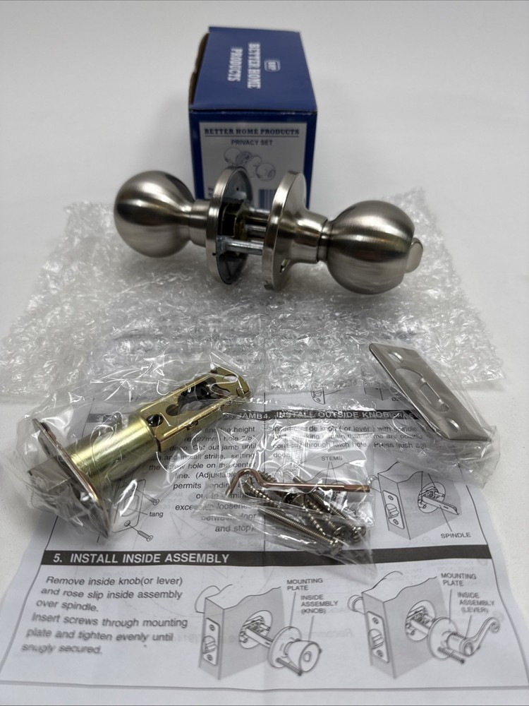 BHP Satin Nickel Round Ball Privacy Bed/Bath Door Knob Model 10226DC